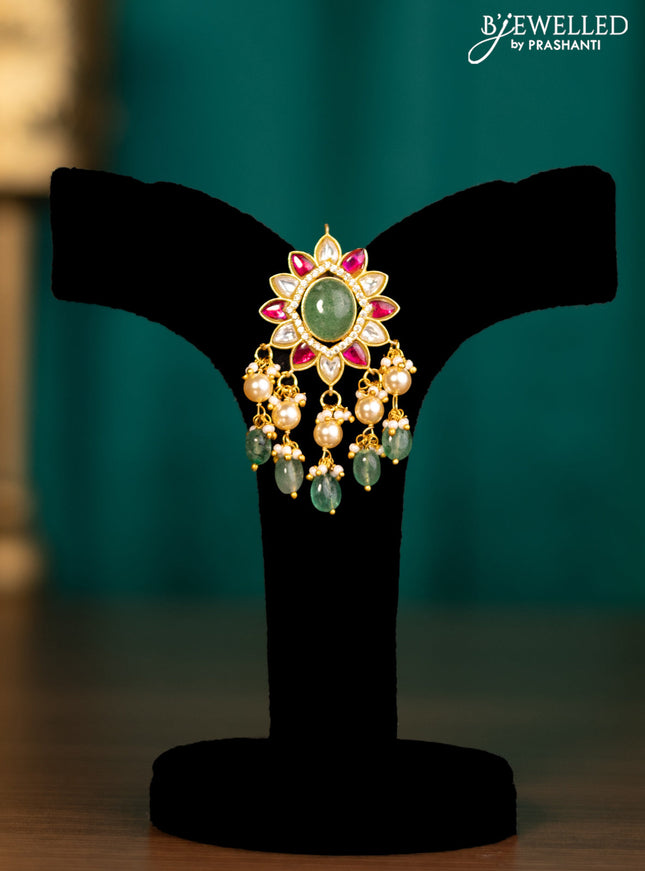 Antique pendant with jadau kundan stones and natural beads & pearl hangings without earrings