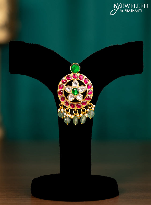 Antique pendant floral design with jadau kundan stones and natural beads & pearl hangings without earrings