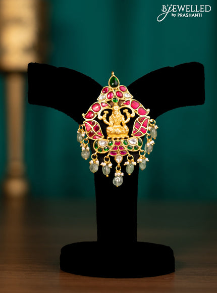 Antique pendant lakshmi design with jadau kundan stones and natural beads & pearl hangings without earrings