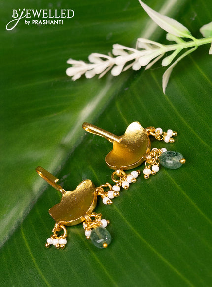 Bugadi earrings with green jadau kundan stones and pearl & beads hanging