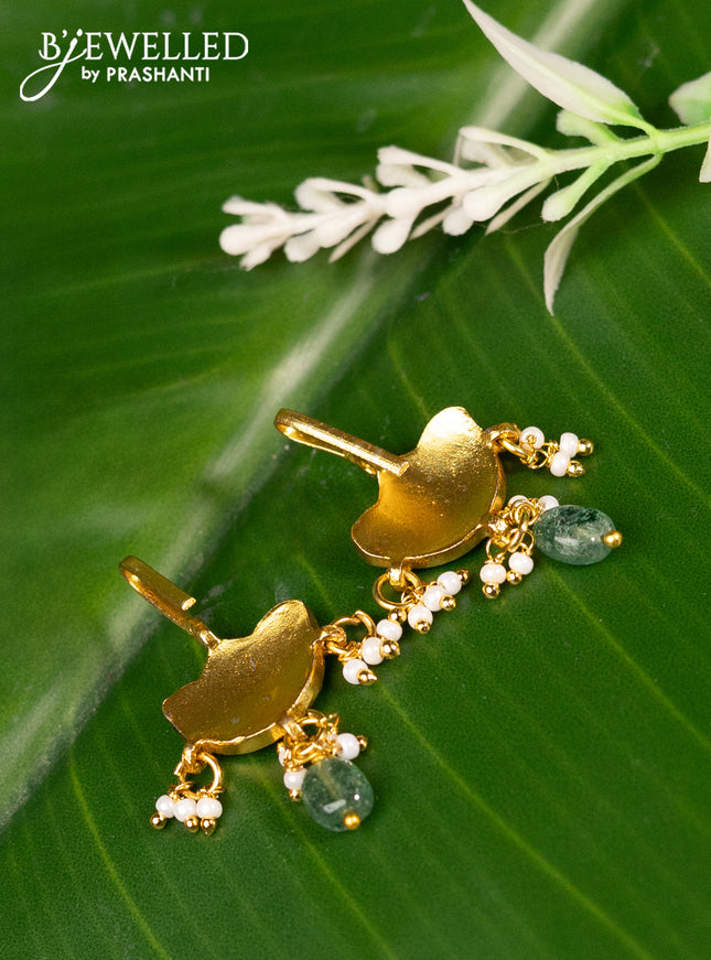 Bugadi earrings with green jadau kundan stones and pearl & beads hanging