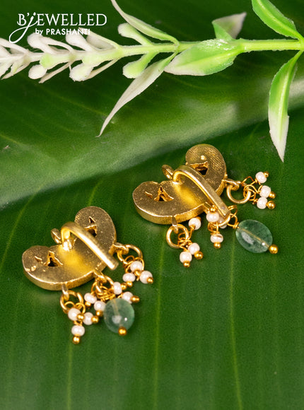 Bugadi earrings lotus design with jadau kundan stones and pearl & beads hanging