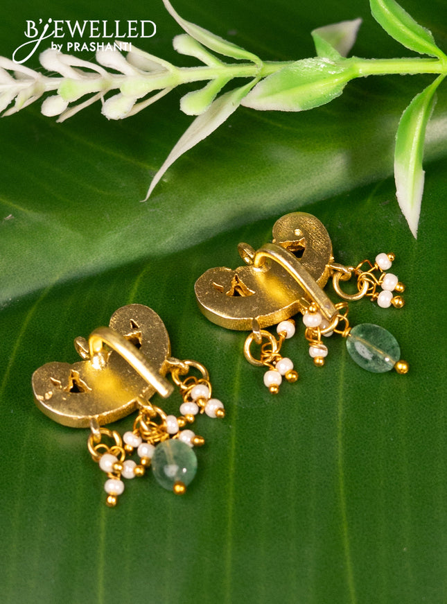 Bugadi earrings lotus design with jadau kundan stones and pearl & beads hanging