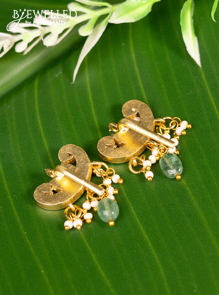 Bugadi earrings lotus design with kundan stones and pearl & beads hanging