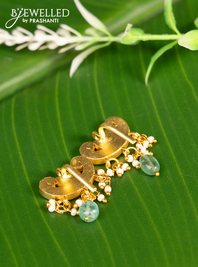 Bugadi earrings lotus design with pink jadau kundan stones and pearl & beads hanging