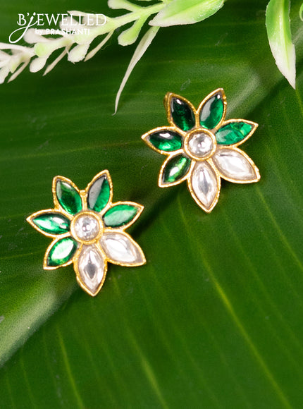 Bugadi earrings floral design with green jadau kundan stones
