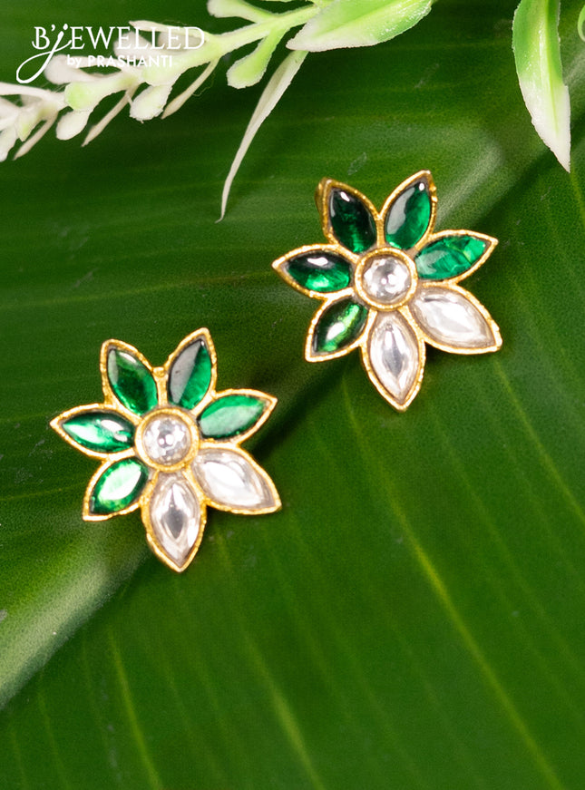 Bugadi earrings floral design with green jadau kundan stones