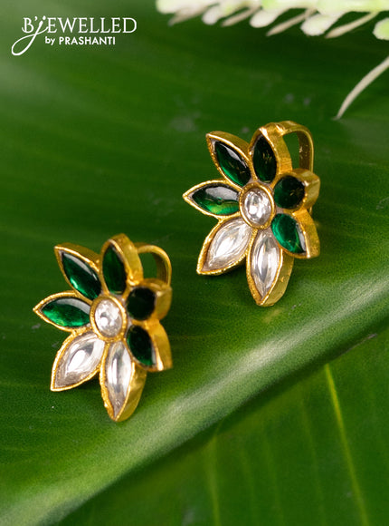 Bugadi earrings floral design with green jadau kundan stones
