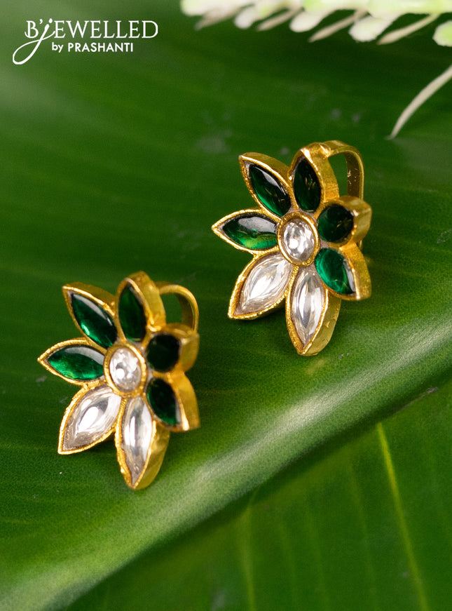 Bugadi earrings floral design with green jadau kundan stones