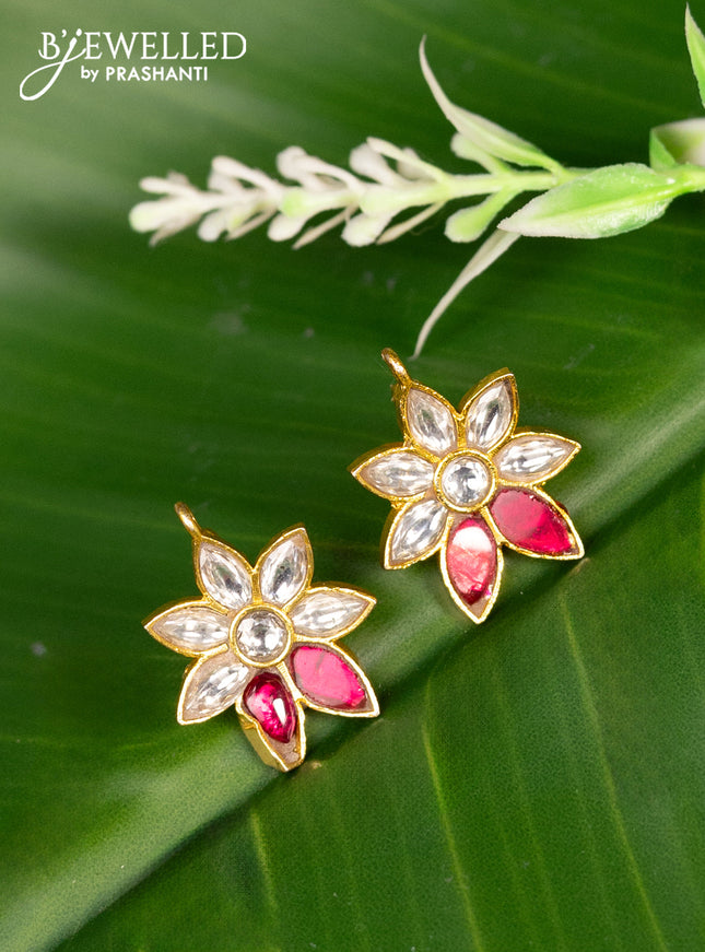 Bugadi earrings floral design with pink jadau kundan stones