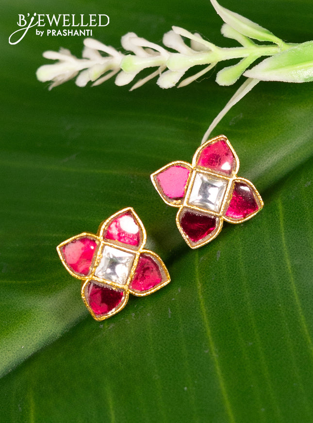 Bugadi earrings floral design with pink jadau kundan stones