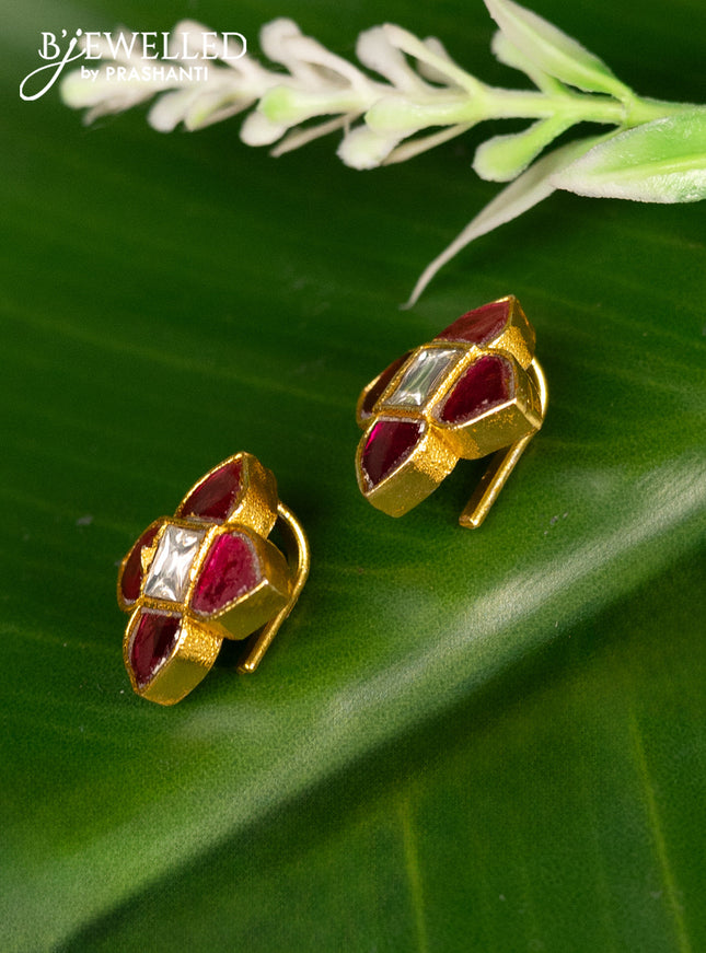 Bugadi earrings floral design with pink jadau kundan stones