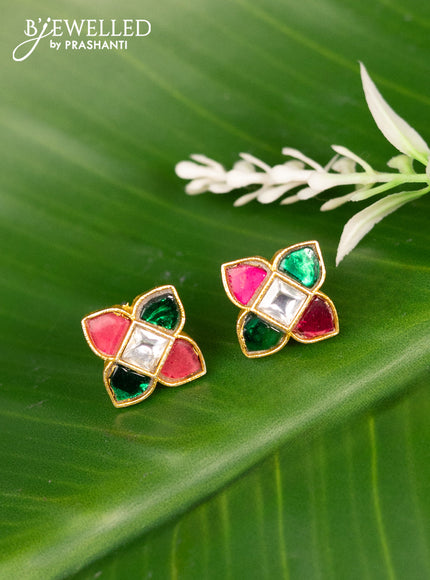 Bugadi earrings floral design with jadau kundan stones