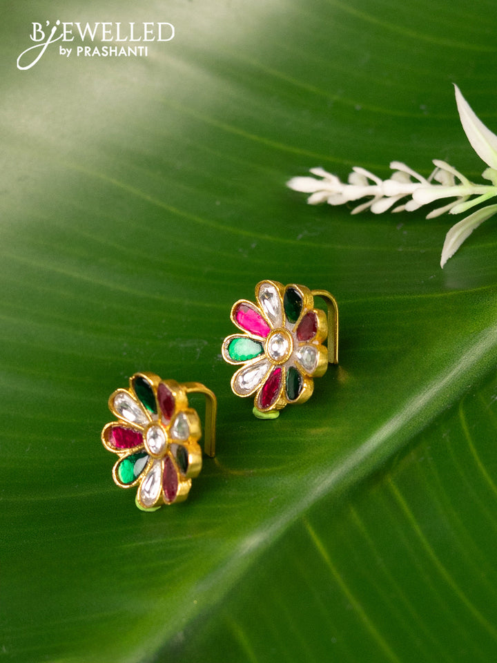 Bugadi earrings floral design with jadau kundan stones