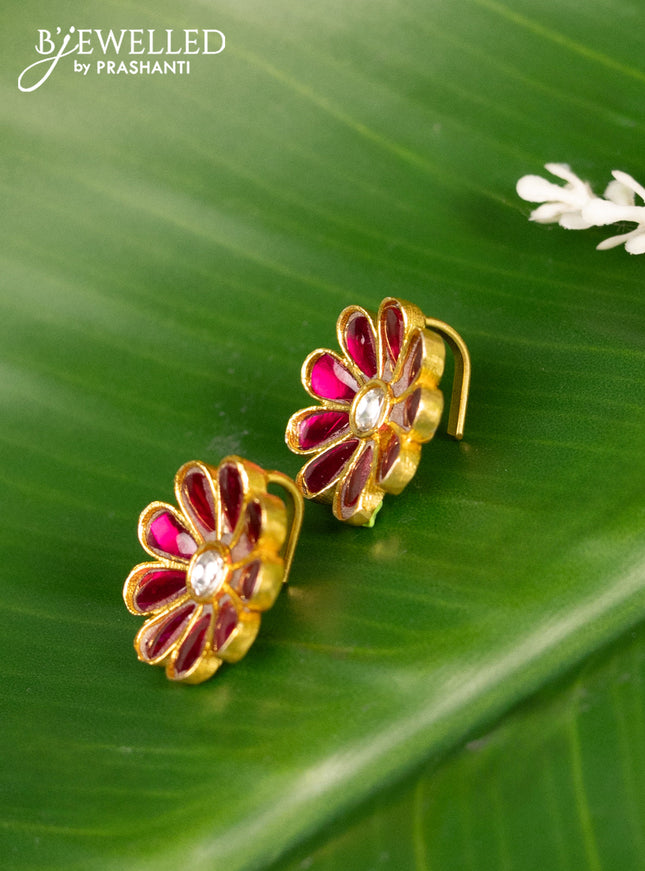 Bugadi earrings floral design with pink jadau kundan stones