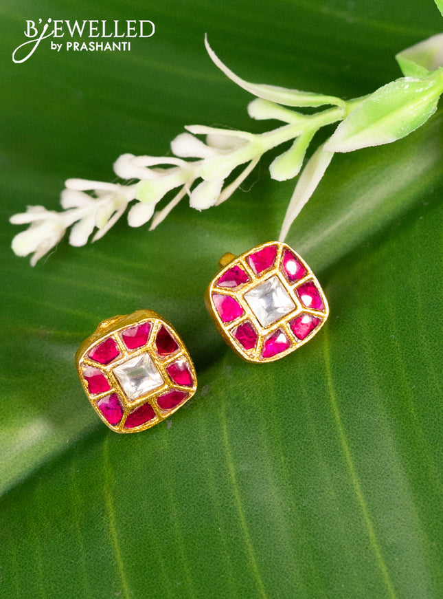 Bugadi earrings with pink jadau kundan stones
