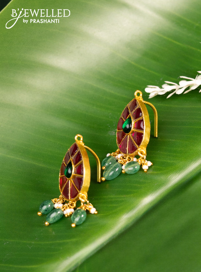 Bugadi earrings with jadau stones and pearl & beads hanging