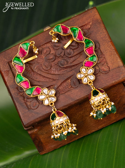 Antique earcuff jhumka with jadau kundan stones and pearl & beads hanging