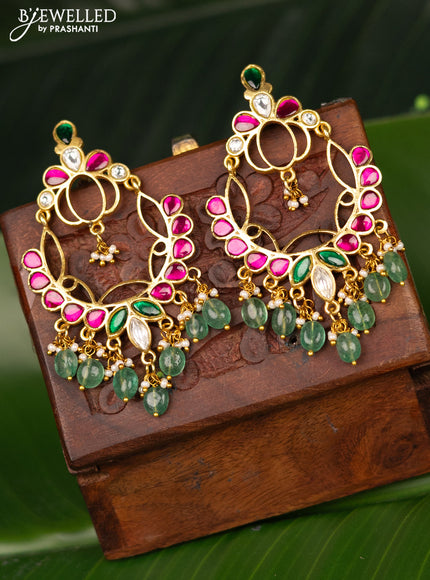 Antique screw type earrings with jadau kundan stones and pearl & beads hanging
