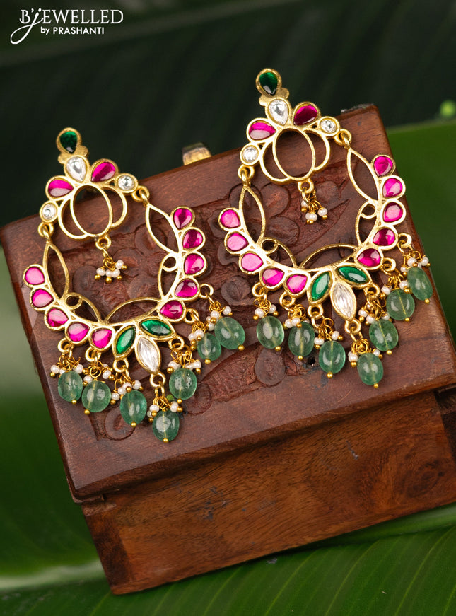 Antique screw type earrings with jadau kundan stones and pearl & beads hanging