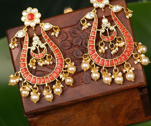 Jhumka Earrings Pavalam Earrings Gold Finish Pink Stone Stud