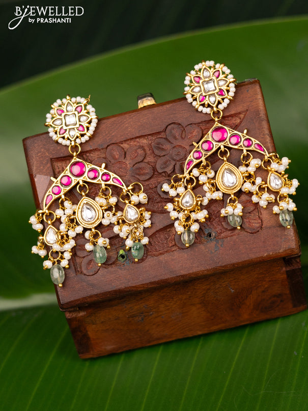 Antique screw type earrings with jadau kundan stones and pearl & beads hanging