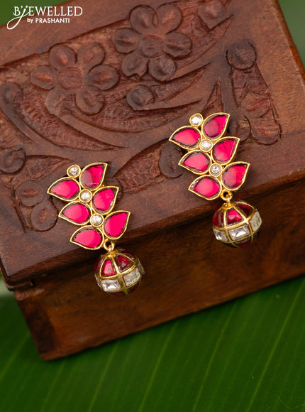 Antique screw type earrings with pink jadau kundan stones