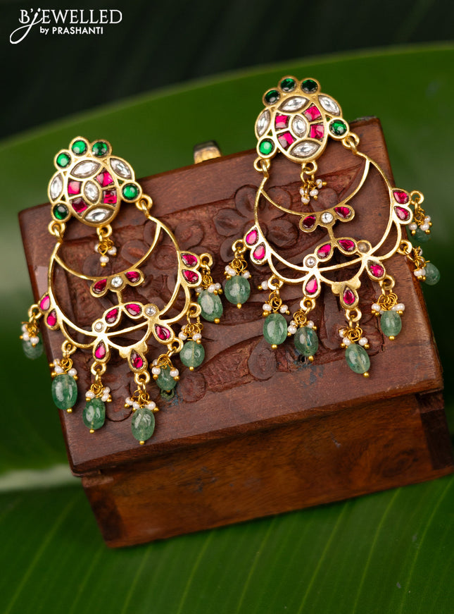 Antique screw type earrings with jadau kundan stones and pearl & beads hanging