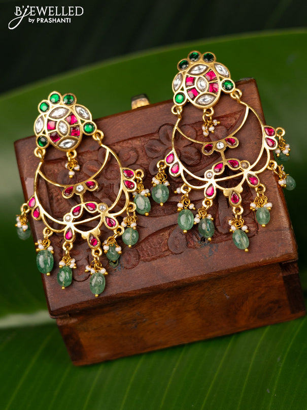 Antique screw type earrings with jadau kundan stones and pearl & beads hanging