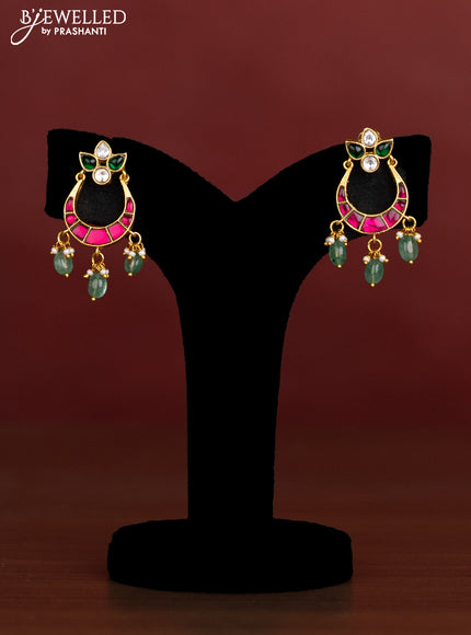 Antique beaded green necklace double peacock pendant with jadau kundan stones and pearl & beads hangings