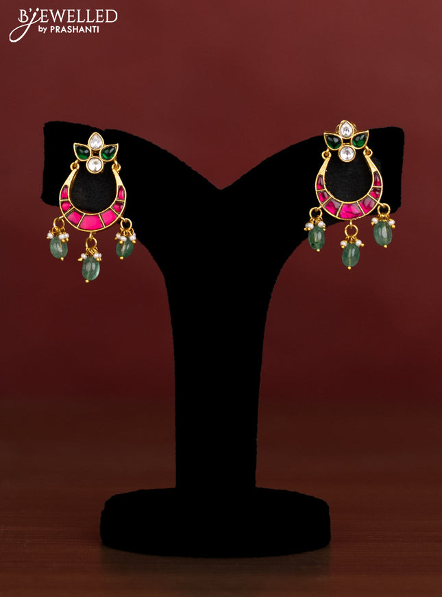 Antique beaded green necklace double peacock pendant with jadau kundan stones and pearl & beads hangings