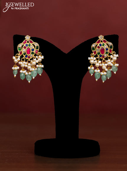 Antique beaded multicolor necklace floral pendant with jadau kundan stones and pearl & beads hangings