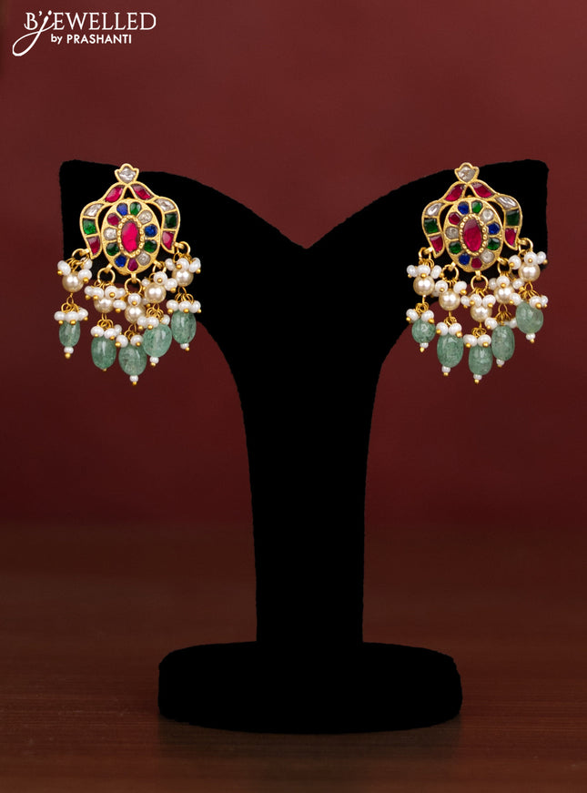 Antique beaded multicolor necklace floral pendant with jadau kundan stones and pearl & beads hangings