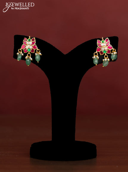 Antique beaded green necklace double peacock pendant with jadau kundan stones and pearl & beads hangings