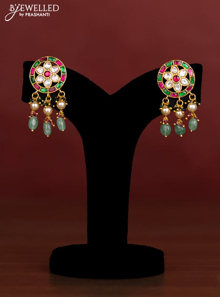 Antique beaded green necklace peacock pendant with jadau kundan stones and pearl & beads hangings