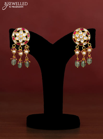 Antique beaded green necklace peacock pendant with jadau kundan stones and pearl & beads hangings