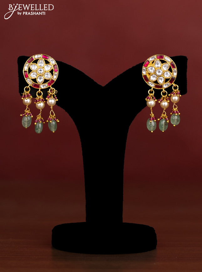 Antique beaded green necklace peacock pendant with jadau kundan stones and pearl & beads hangings