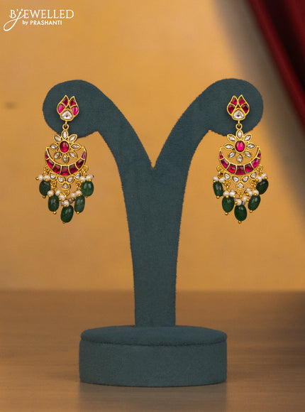 Jadau necklace floral design with jadau kundan stone and green beads & pearl hangings