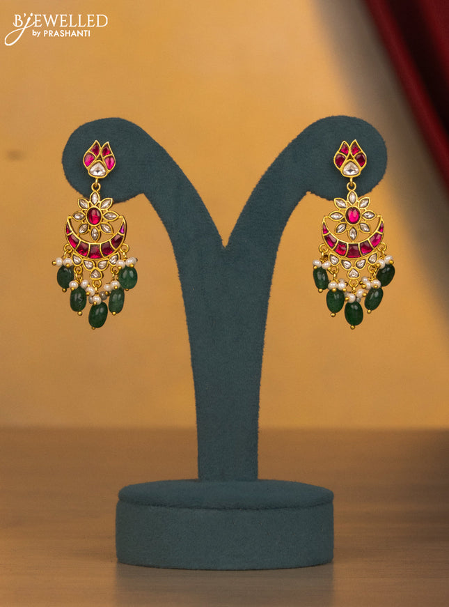 Jadau necklace floral design with jadau kundan stone and green beads & pearl hangings