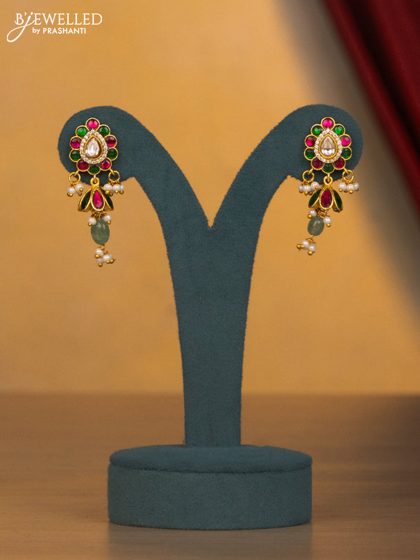 Jadau necklace floral design with jadau kundan stone and green beads & pearl hangings