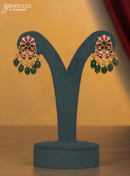 Jadau necklace floral design with jadau kundan stone and green beads & pearl hangings