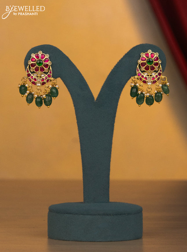 Jadau necklace floral design with jadau kundan stone and green beads & pearl hangings