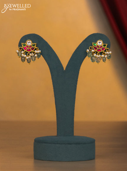 Jadau necklace floral design with jadau kundan stone and green beads & pearl hangings