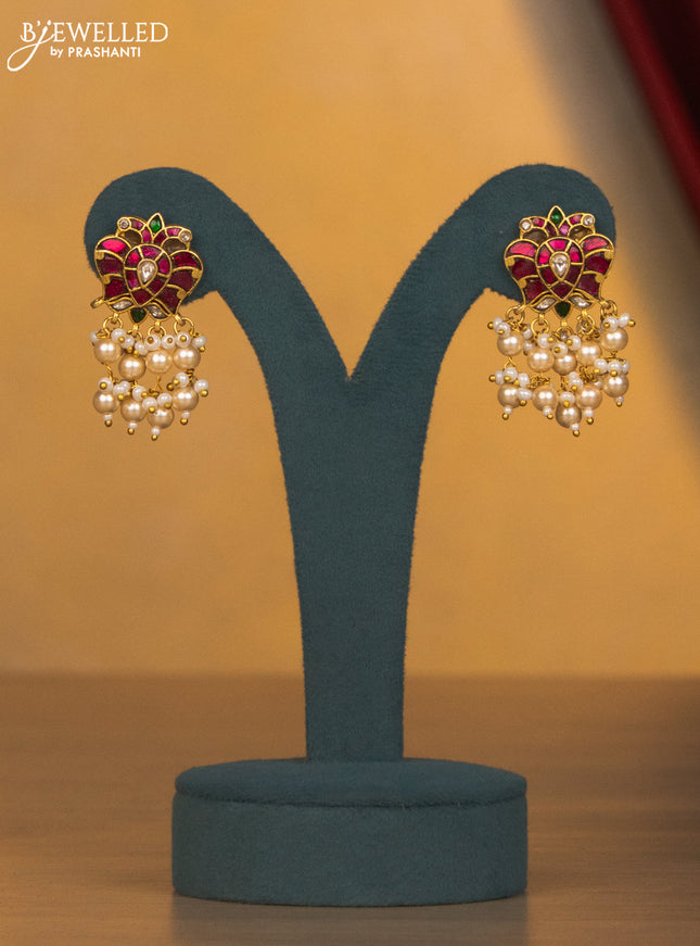 Jadau multilayer pearl necklace with gandaberunda with jadau kundan stones and pearl hangings