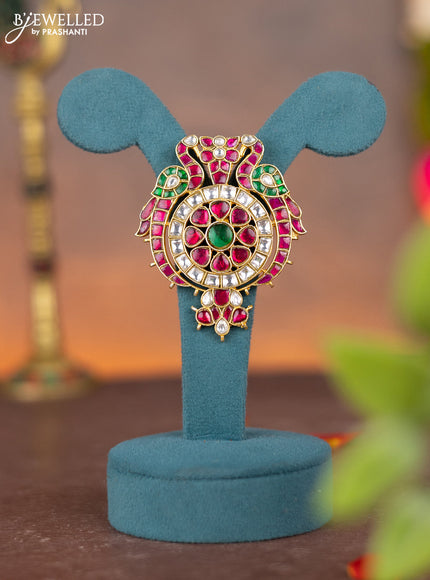 Jadau pendant peacock design with jadau kundan stones