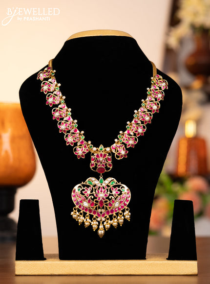 Jadau necklace with kemp jadau & kundan stones and golden beads hangings
