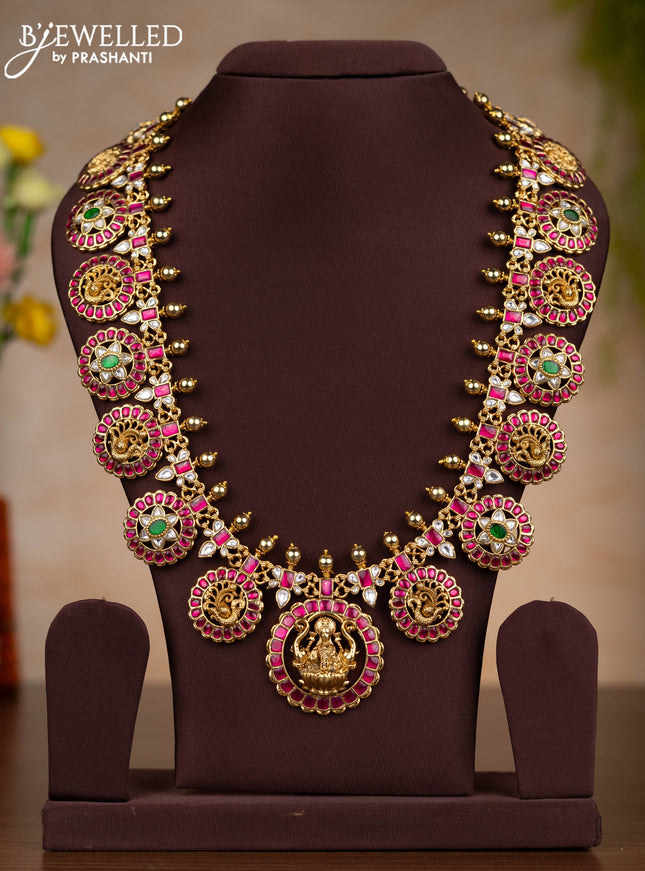 Jadau haaram bottumala design with kemp jadau kundan stones