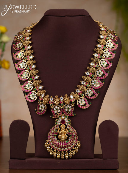 Jadau haaram detachable pendant lakshmi & manga design with kemp jadau kundan stones and golden beads hangings
