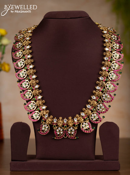Jadau haaram detachable pendant lakshmi & manga design with kemp jadau kundan stones and golden beads hangings