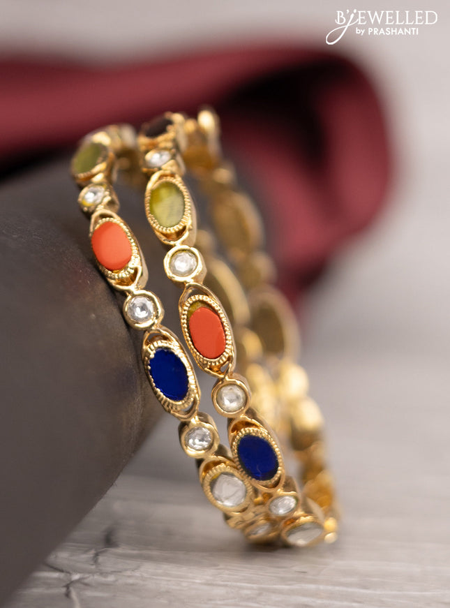 Antique screw type navaratna bangle with jadau stones